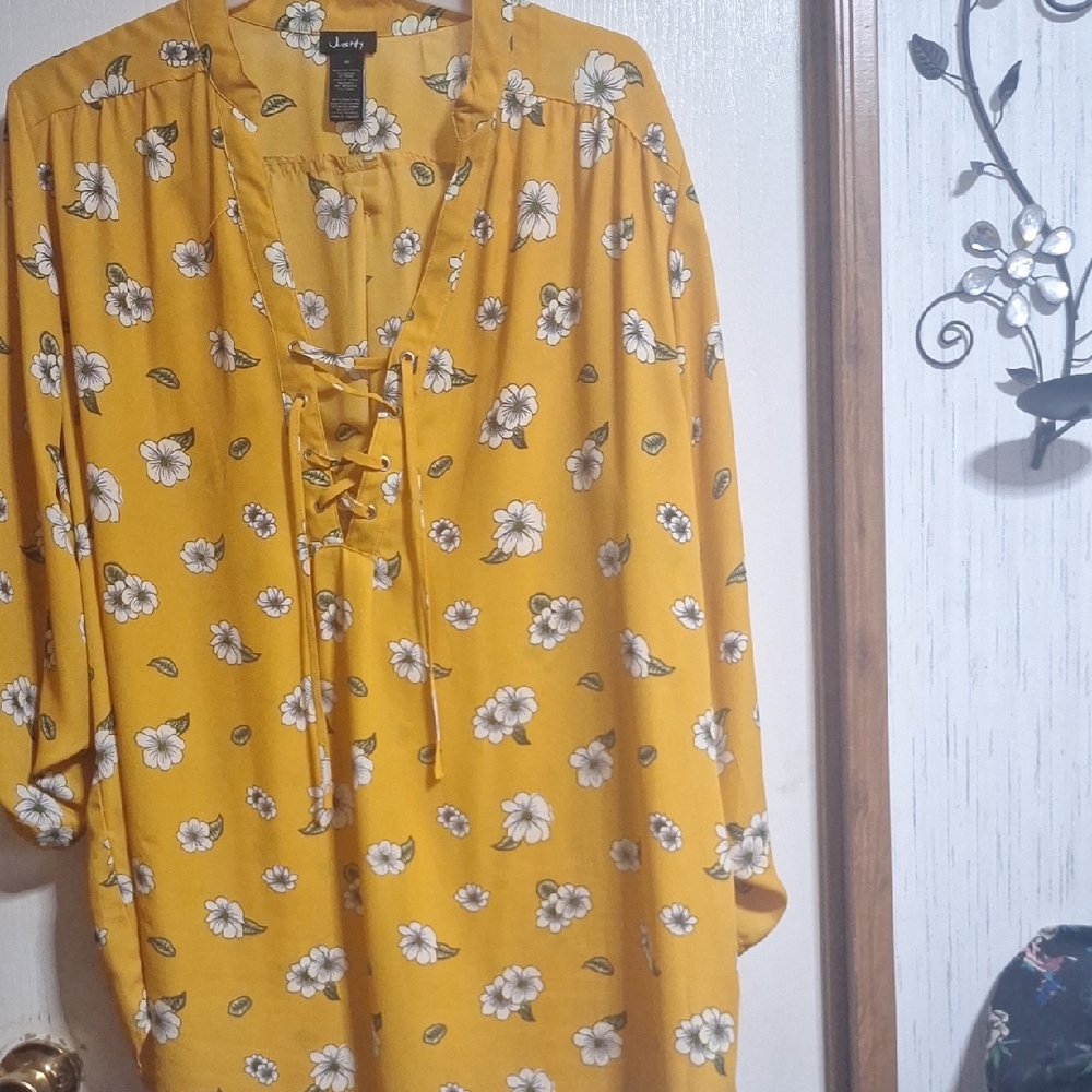 Justify Mustard Yellow Floral Lace-Up Tunic